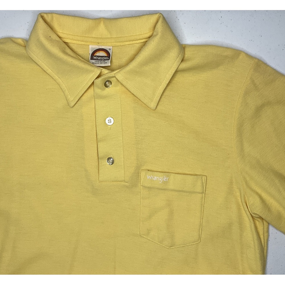 Wrangler Polo Shirt Men L 70s Single Stitch Pocket Made‎ In USA Vintage